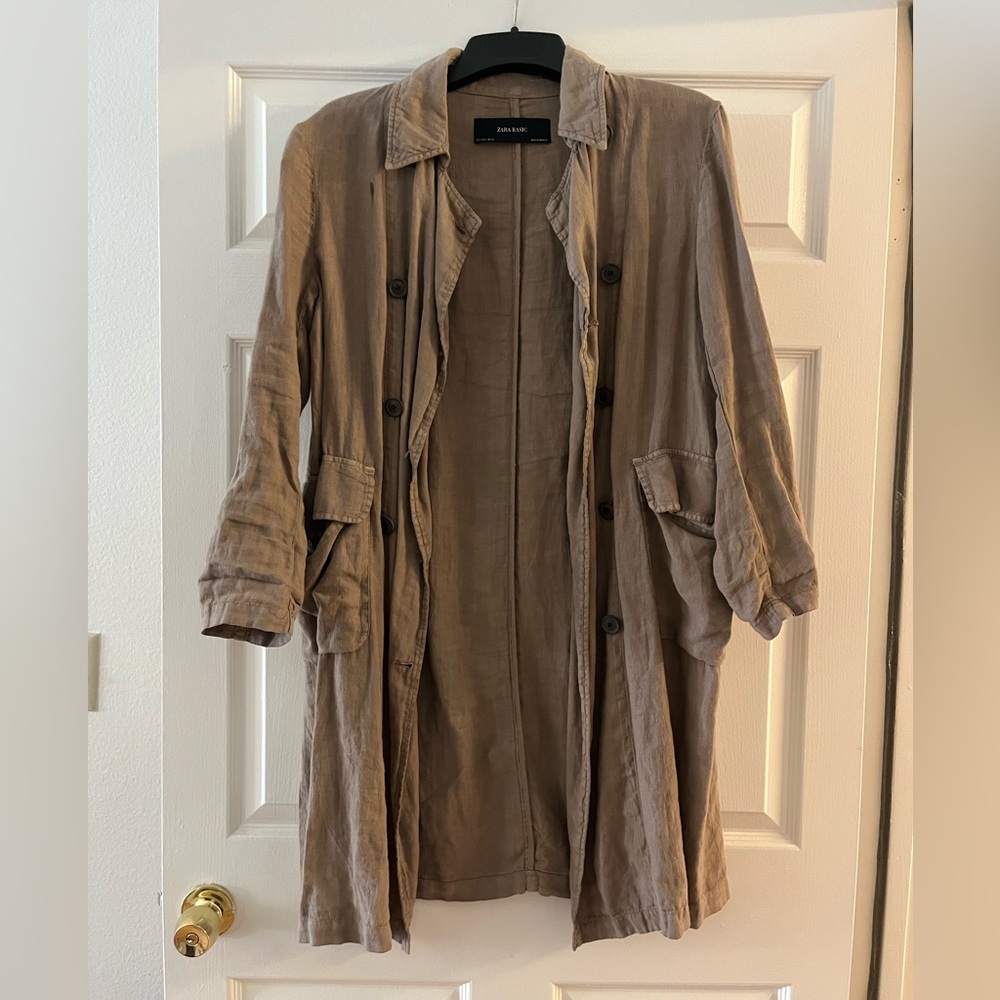Zara Brown Linen Trench Coat